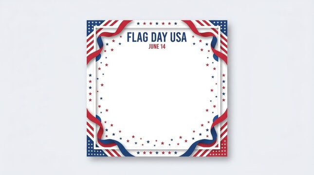 Patriotic American Flag Day Frame with Stars and Ribbons for National Holidays