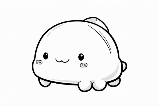 シンプルなまんまるカワイイキャラクターの線画イラスト