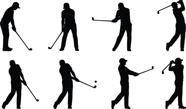 golf player silhouettes in various poses vector illustration