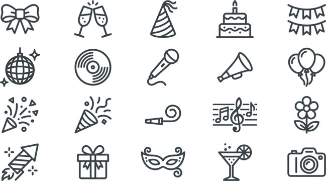 Collection of line icons for party celebration and special occasions