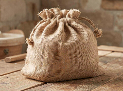 A burro with a bag sitting on a wooden table, great for illustrations or decorative purposes