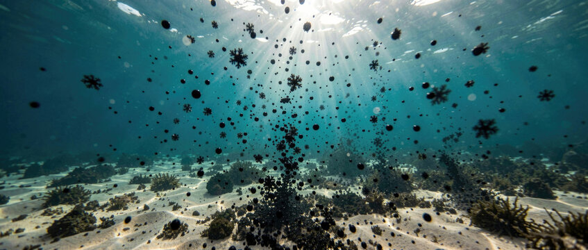 A large school of fish swimming together in the ocean