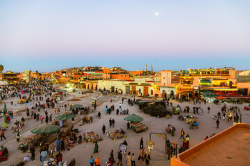 Obraz premium Jemaa el-Fnaa (Djemaa el Fna) square market of Marrakesh city. The square is listed as UNESCO Masterpiece of Intangible Heritage of Humanity.