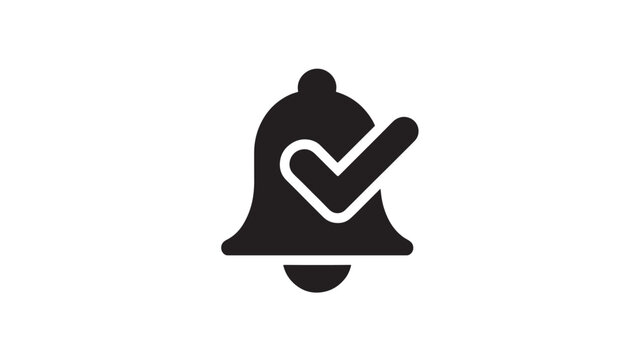 Bell Icon With Checkmark On White Background For Notification Concepts