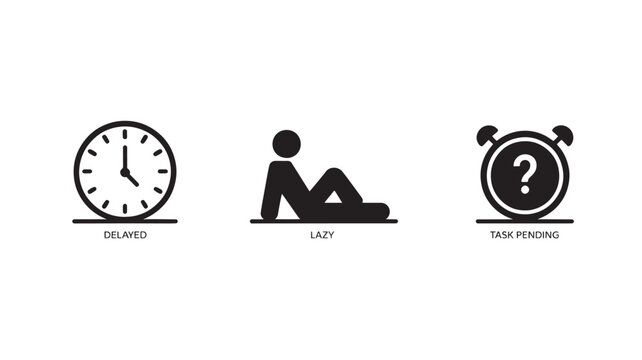 Procrastination Icons Set For Time Management Concepts