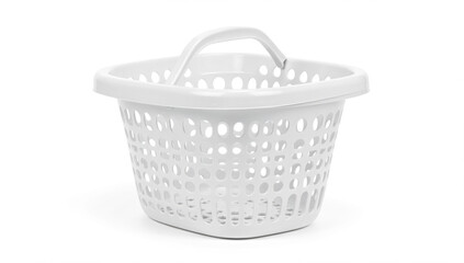 Obraz premium A simple white plastic basket with handles against a white background