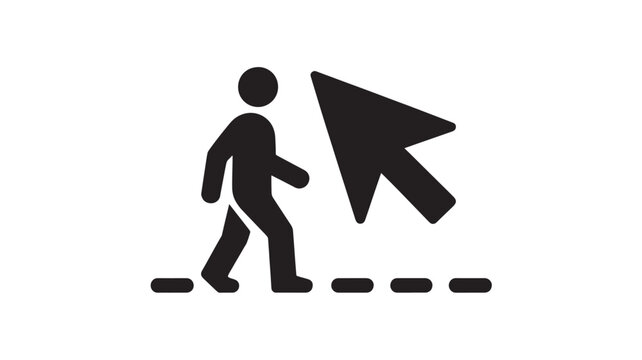 Stick Figure Person Walking Towards Large Cursor Pointer For Technology Concepts