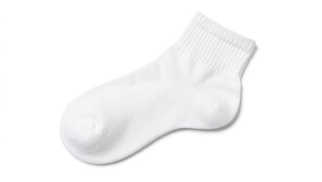 A pair of white socks lying on a clean white surface, ideal for commercial use