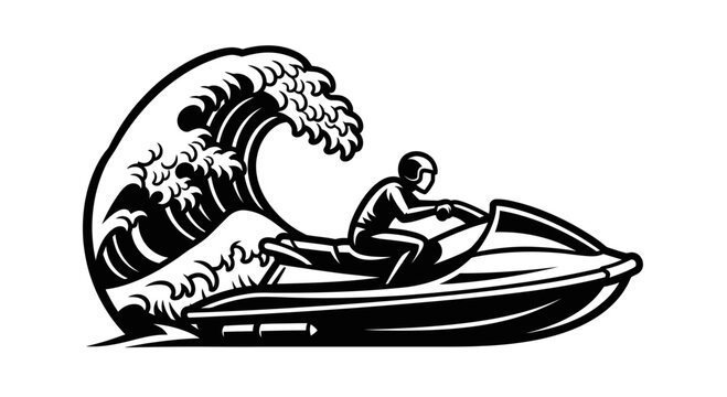 Jet ski rider on a wave, dynamic water sport illustration