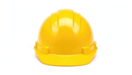 Fototapeta premium A single yellow hard hat sits on a clean white background, perfect for construction or DIY projects