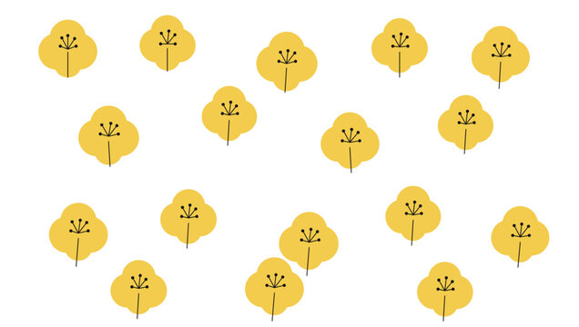 Japanese traditional floral pattern with yellow plum blossoms, minimalist oriental flower background, elegant asian botanical vector illustration