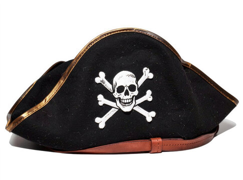 A pirate hat with a skull and crossbones symbol, perfect for adding a touch of piracy to your design