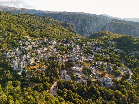 Aerial View of Monodendri Village and Vikos Gorge, Epirus, Greece
