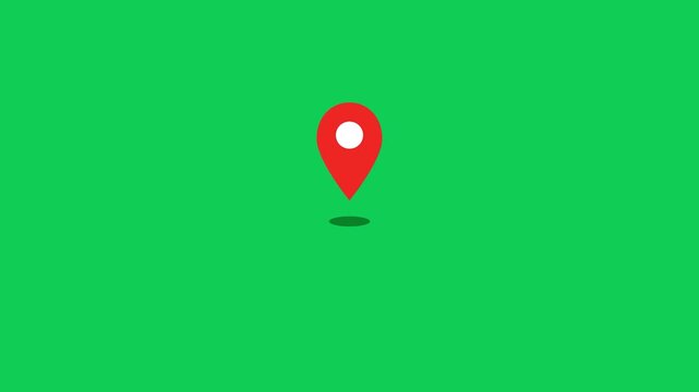 Red map pin location marker GPS drop bounce animation on green screen chroma key background