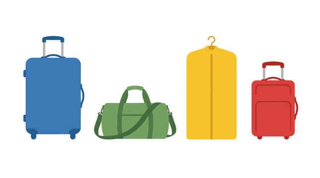 vector travel luggage suitcase set with rolling hardshell suitcase green duffle bag yellow garment bag and