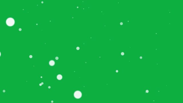 Floating white circles particles dots flow animation on green screen chroma key background	
