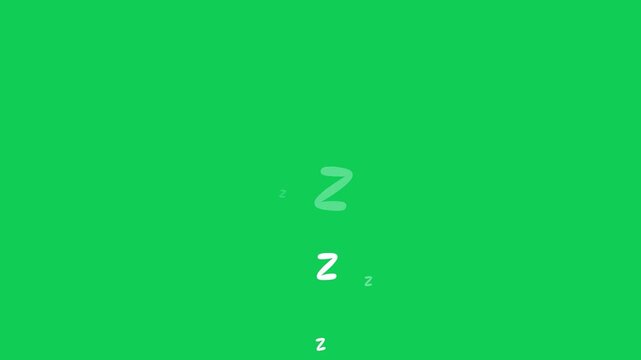 Zzz sleeping bored emoji rising symbol on green screen chroma key background