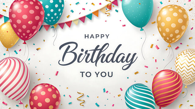 Happy birthday greeting vector design. Birthday greeting text with blue and white inflatable balloons for boys invitation card template. Vector illustration birth day card design. 
