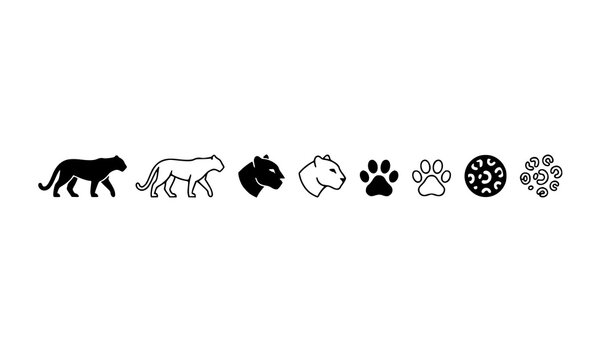 Minimal leopard outline and silhouette vector icon set wildlife symbols and animal shapes collection