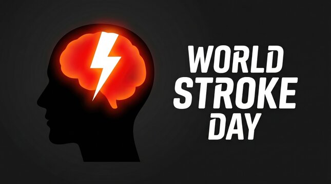 World Stroke Day awareness concept with brain silhouette and lightning bolt