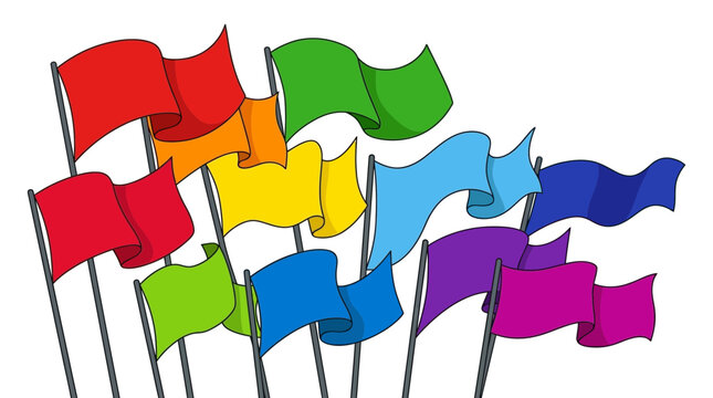 Colorful flags on poles waving in the wind
