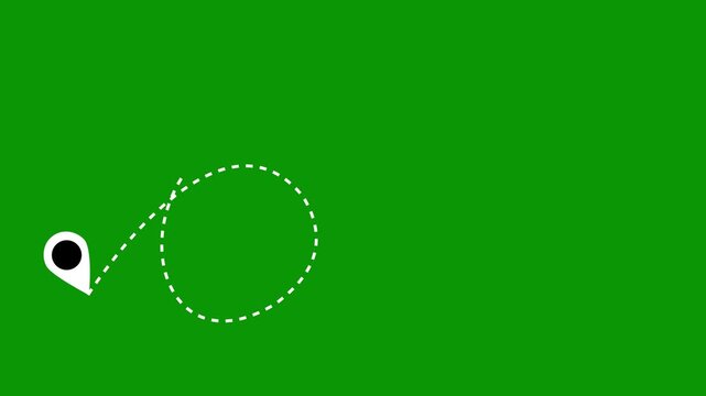 Airplane flight path motion, dotted journey route with start and finish pins, clean travel destination animation on green screen, seamless tourism concept for projects and reels 4k video