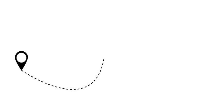 Airplane flight path motion, dotted journey route with start and finish pins, clean travel destination animation on white screen, seamless tourism concept for projects and reels 4k video