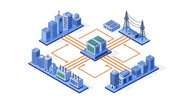 Central networked data center connecting urban infrastructure systems.