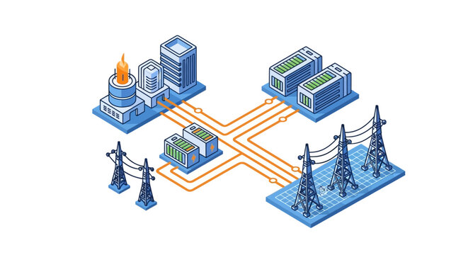Electric Power Grid Infrastructure Network With Substations.