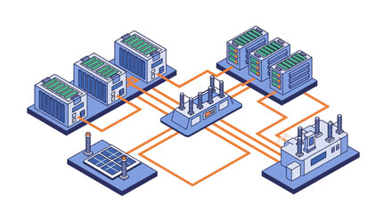 Fototapeta premium Industrial IoT Network Connecting Servers Factories And Edge Devices.