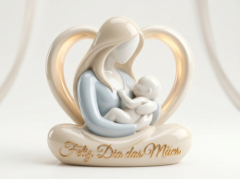 Mother and child porcelain figurine statue on white