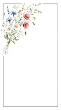 Minimalist wildflower corner bouquet template for wedding invitations, greeting cards, and stationery