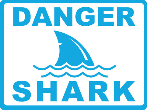 Danger shark warning sign fin ocean blue minimalist vector
