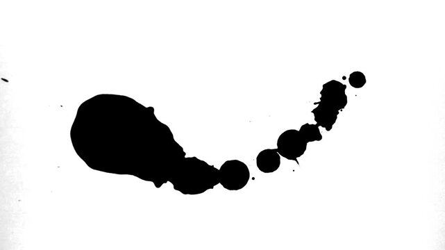 Black Ink Blot Flowing in Arc Shape on White Background Abstract Motion