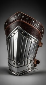 Detailed View of a Riveted Metal and Leather Arm Guard