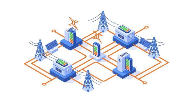 Isometric Telecom Network Data Centers Cell Towers Connectivity.