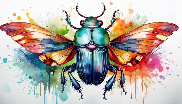 hand drawn watercolor beetles showcase vibrant colors and intricate patterns capturing essence of these fascinating animals lively jump