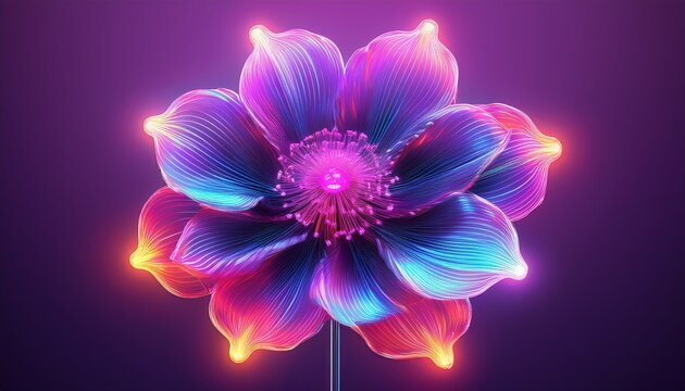 futuristic neon flower popy on lilac background digtal art neon botanical fturistic floral design elctric colors