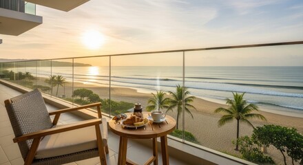 Fototapeta premium Ocean View Balcony at Sunset.