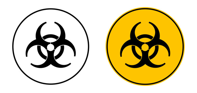 Biohazard icon set in circle with biological hazard symbol. Safety sign for contamination risk, toxic materials, lab safety and workplace compliance signage