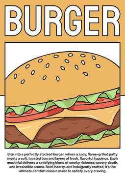 Aesthetic minimalist burger food poster featuring a clean modern vector style. Perfect for fast food branding, restaurant menu design, food promotion, and eye-catching social media visuals.