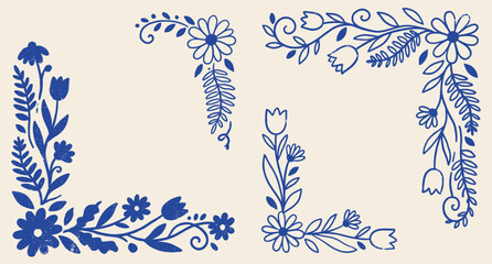 Floral corner set for greeting cards hand drawn naive doodle vector illustration. Decorative frame elements. Design elements. © aura studio