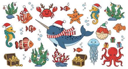 Cute Christmas Underwater Animals and Sea Creatures Collection © beni