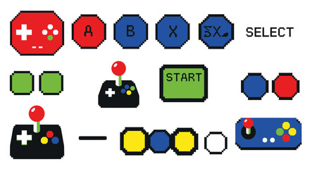 Pixel Art Video Game Controller Buttons and Joysticks © beni