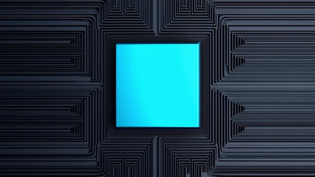 量子プロセッサの回路基板が結合しシアン色に全面発光するハイテク背景