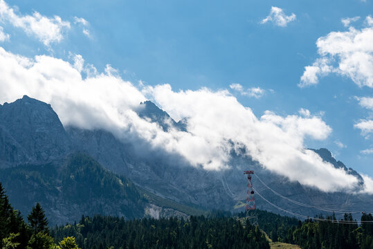 Mountain Landscape with Clouds and Cable Car, Zugspitze