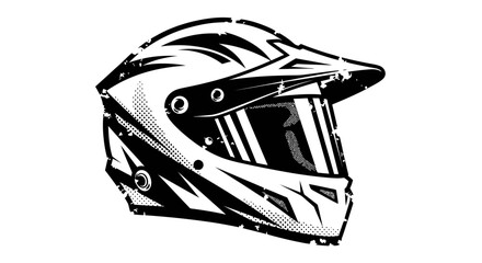 Motocross Helmet Graphic Illustration - Black and White © happy