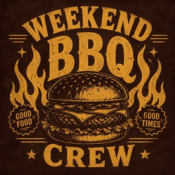 grill burger weekend barbecue party design with flames and retro typography for food crew