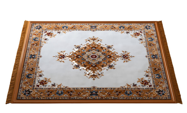 Traditional silk rug floral medallion isolated on transparent background, png