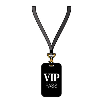 Black VIP Pass attached to a lanyard for exclusive access to an event vector illustration